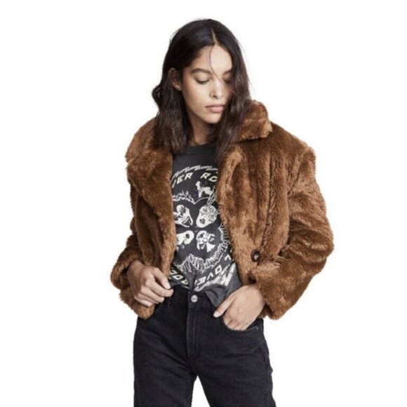 Free People Brown Faux Fur Cropped Teddy Jacket. - Picture 2 of 6
